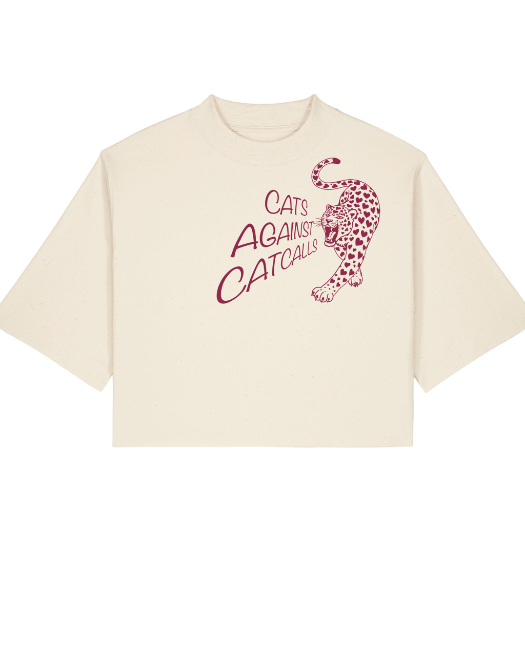 Feministisches Cropped T-Shirt Damen in Creme mit Statement gegen Catcalling, Relaxed Fit