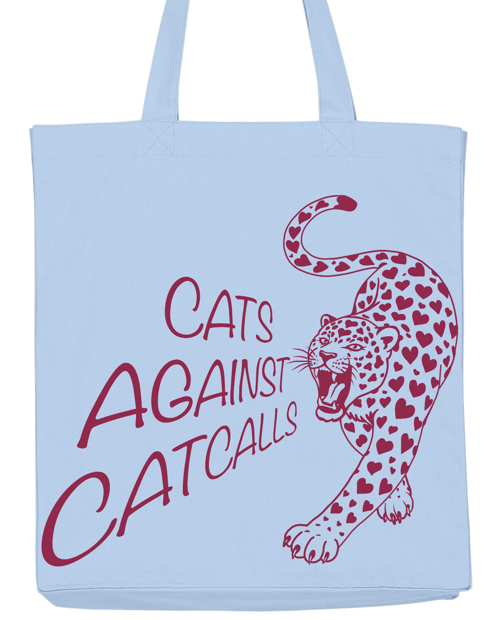Feministische Tragetasche „Cats Against Catcalls“ in Eisblau aus recycelter Baumwolle. Nachhaltige Tote Bag mit Statement gegen Catcalling