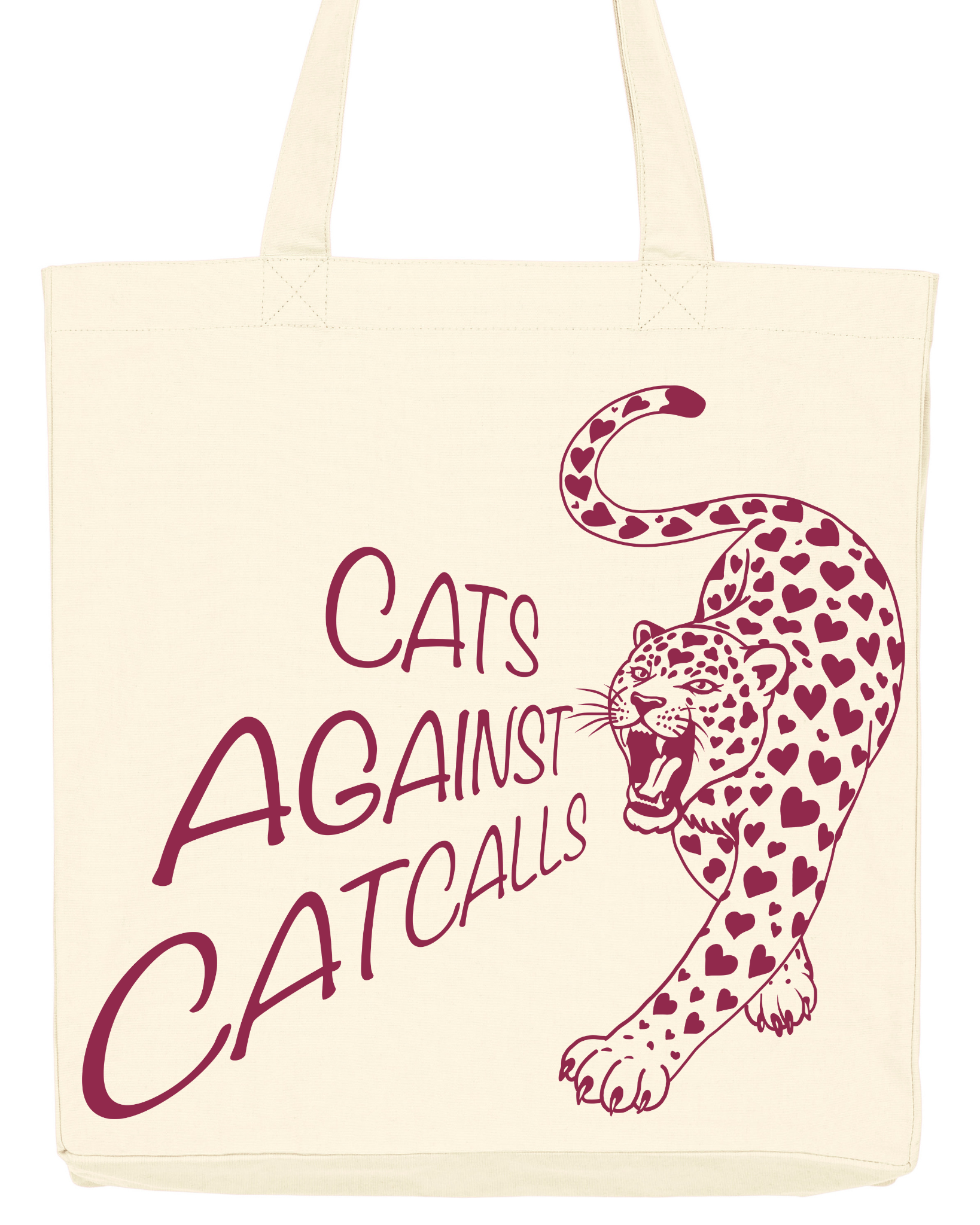 Feministische Tragetasche „Cats Against Catcalls“ in Creme aus recycelter Baumwolle. Nachhaltige Tote Bag mit Statement gegen Catcalling
