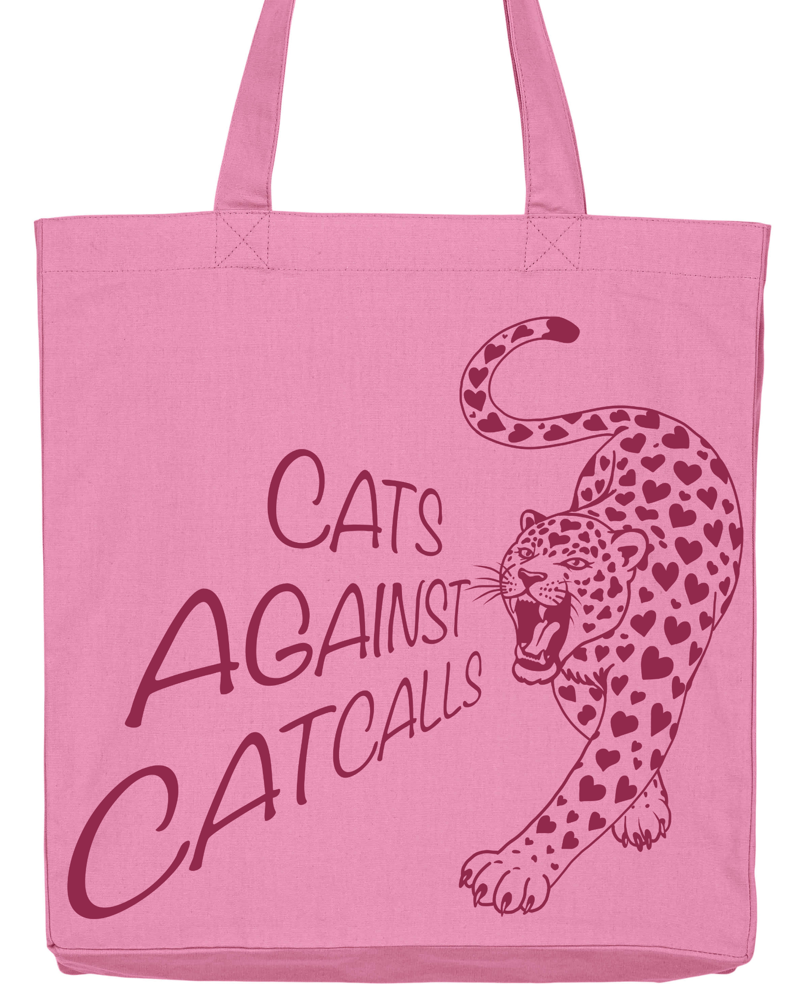 Feministische Tragetasche „Cats Against Catcalls“ in Rosa aus recycelter Baumwolle. Nachhaltige Tote Bag mit Statement gegen Catcalling