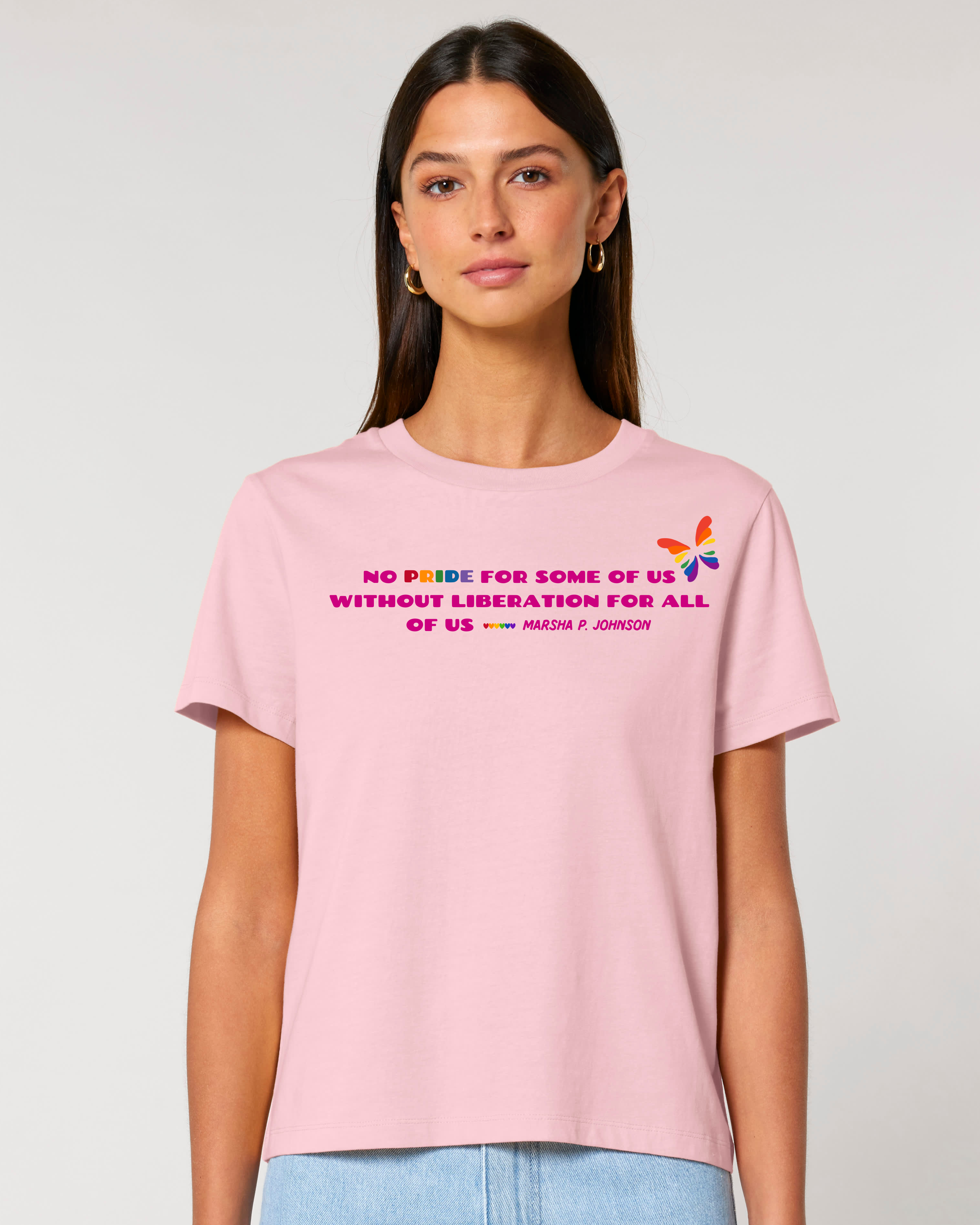 Liberation for all of us - T-Shirt Rosa - Pride (Youlie ist **177cm** groß und trägt Größe **XS**)